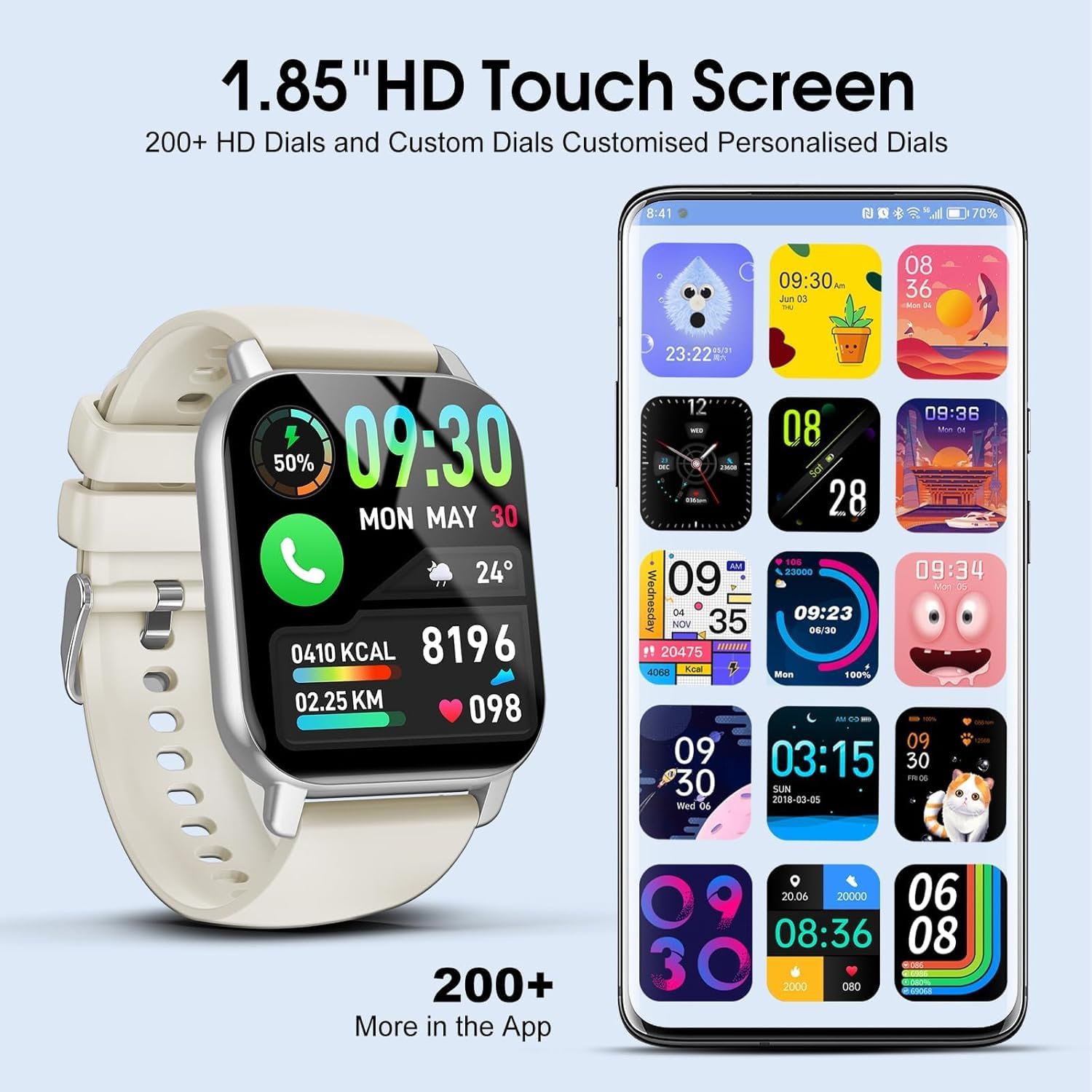 Smart Watch For Men Women With Bluetooth Call/Message Reminder, Smartwatch 1.85 '' Screen, Fitness Watch Heart Rate/Sleep/Calori